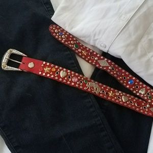 Red Embellished Cowgirl Statement Belt